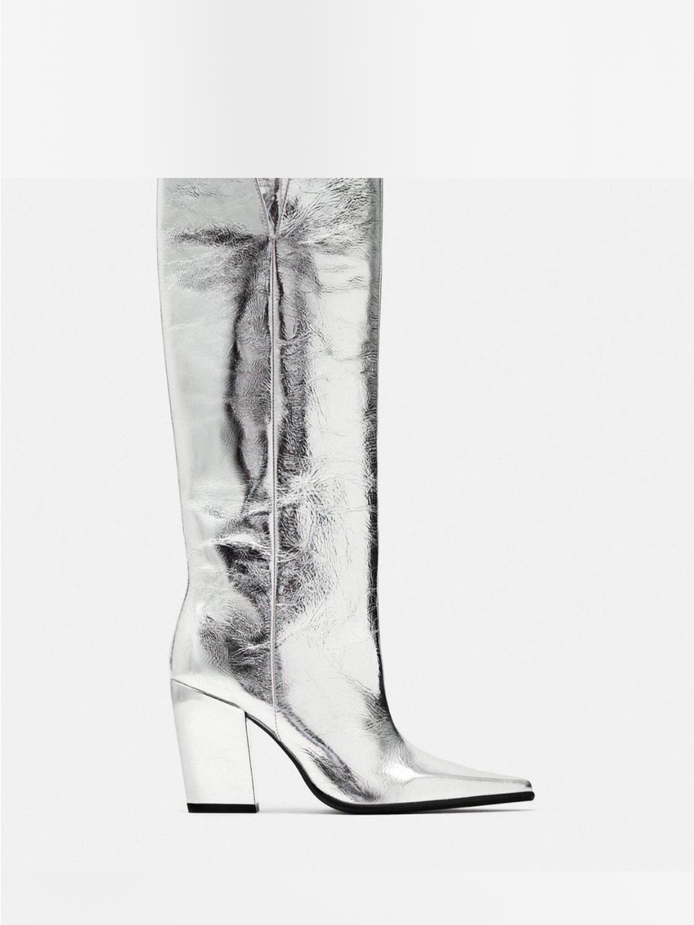 BNWT Zara Silver Metallic Knee-High Block Heel Boots - Women Sz 40 9